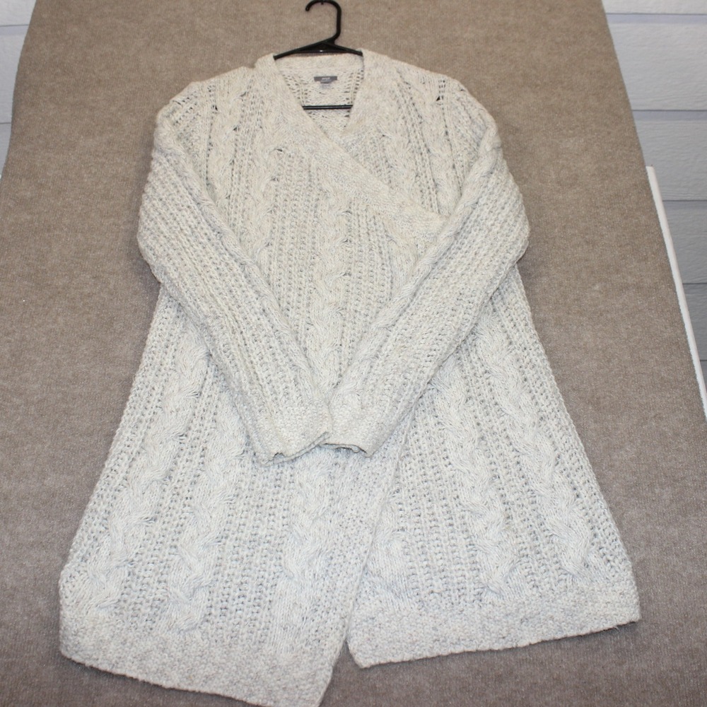 Aerie Womens Medium Cable Knit Open Front Cardigan Sweater Oatmeal Cream Long